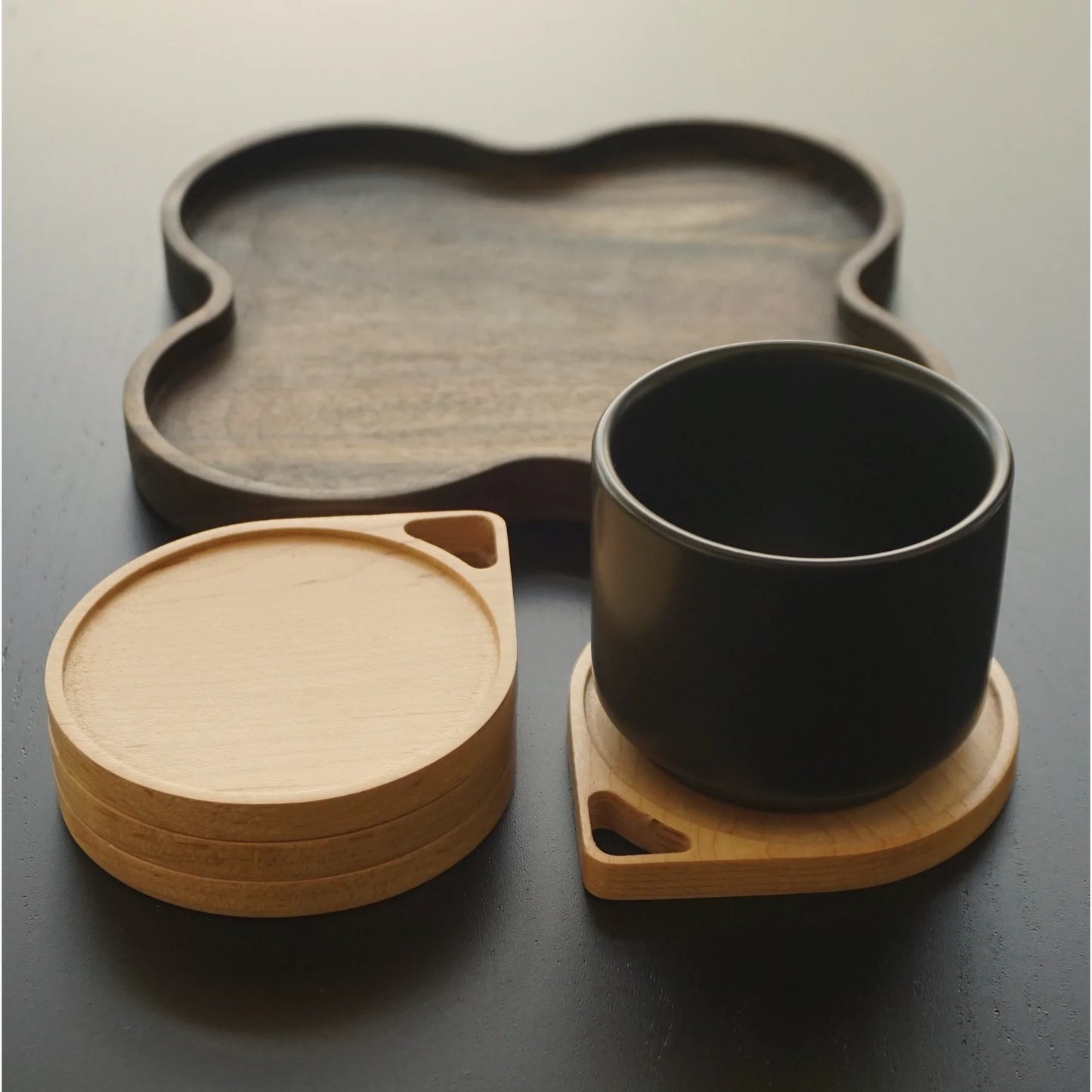 Maple Clover Coasters with Exotic Majo Tray