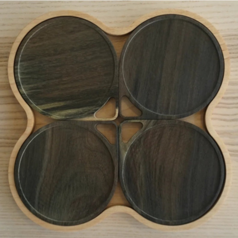 Exotic Majó Clover Coasters with Maple Tray